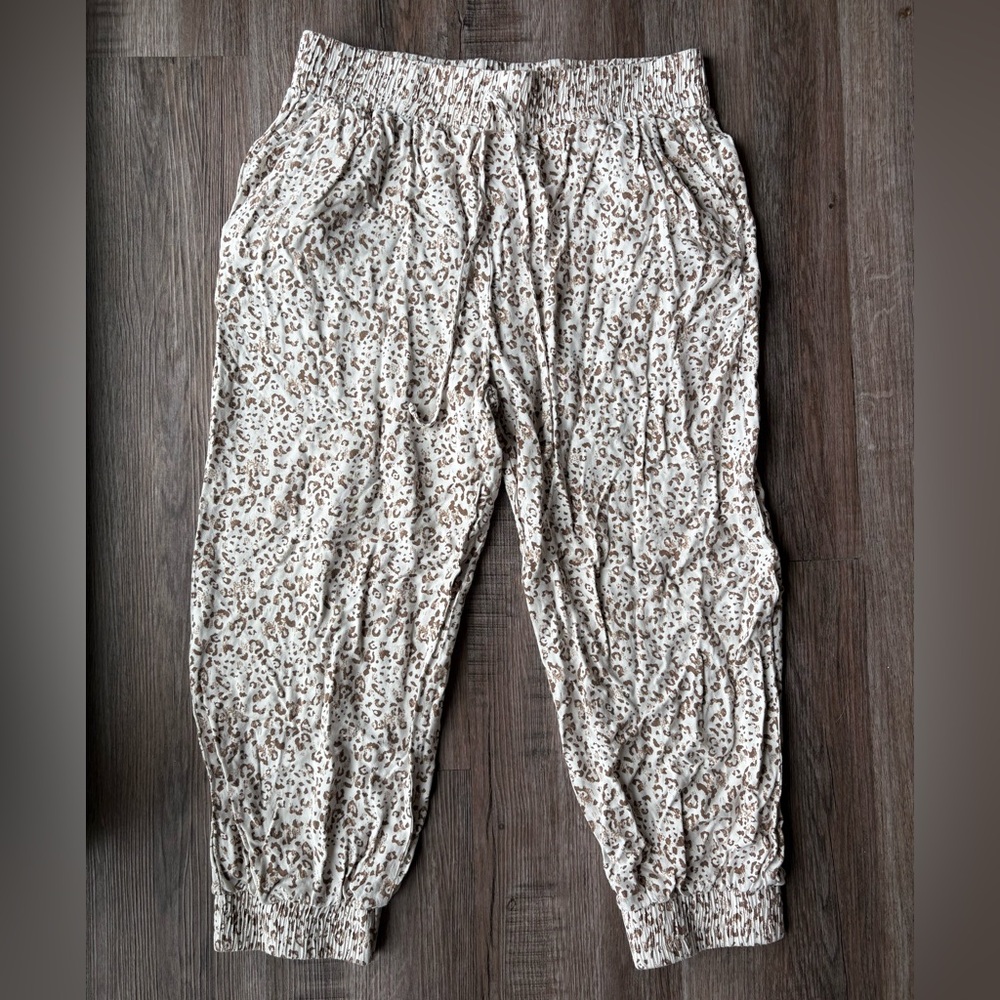 Hem & Thread Leopard Print Pants - Cream and Brown